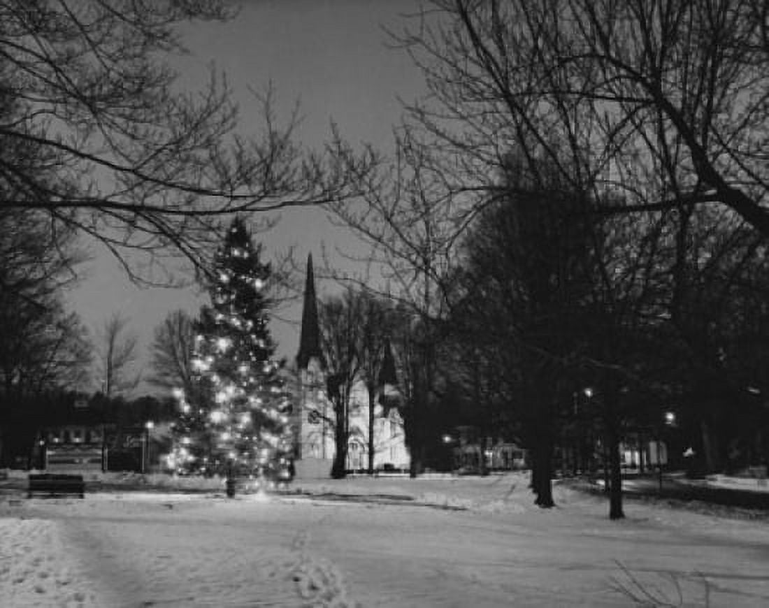 Posterazzi Decorated Christmas tree on a snow covered landscape Bedford Village New York USA Canvas Art - (24 x 36)