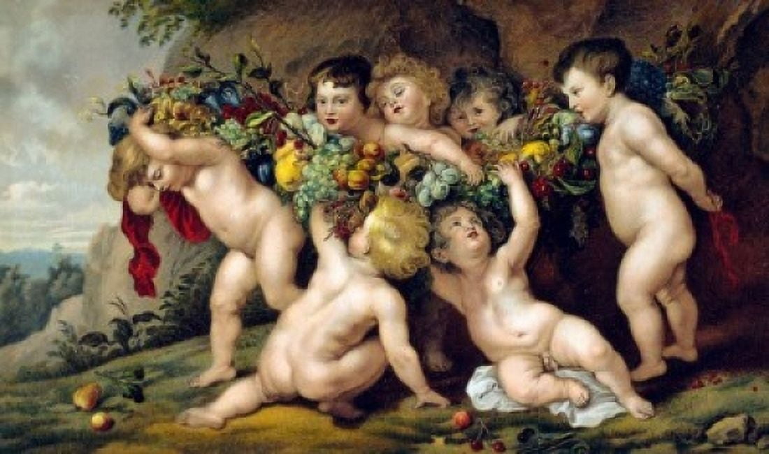 Posterazzi Der Fruchtekranz by Peter Paul Rubens lithograph (1577-1640) Canvas Art - Peter Paul Rubens (24 x 36)