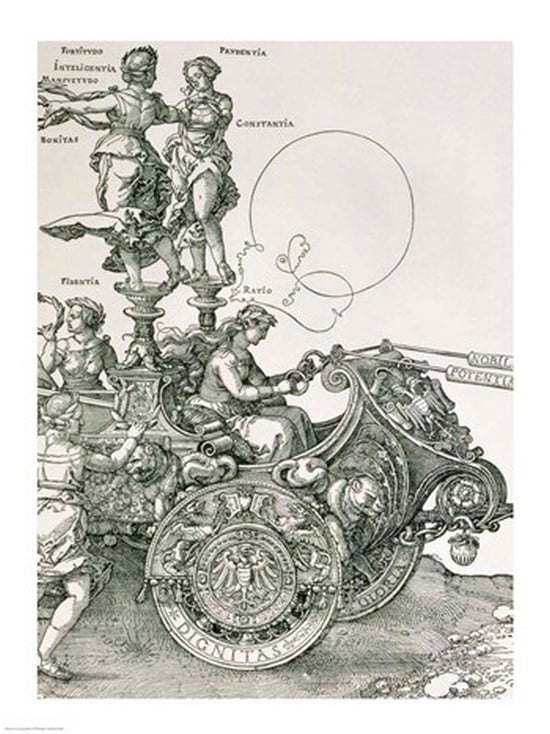Posterazzi Design for The Great Triumphal Chariot of Emperor Maximilian I detail showing the Virtues steering the team of horses Canvas Art - Albrecht Durer (24 x 36)