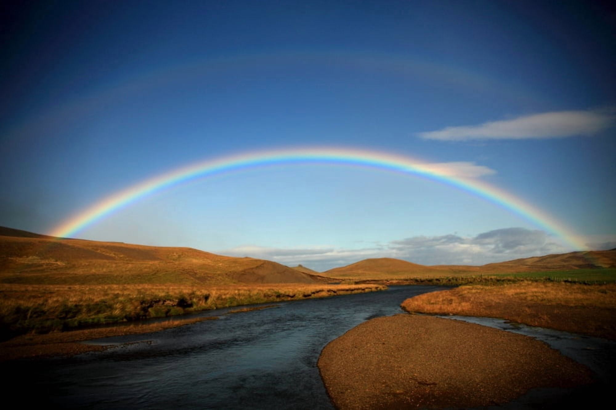 Posterazzi Double Rainbow Over A Stream Northern Iceland Canvas Art - Robert Postma Design Pics (34 x 22)