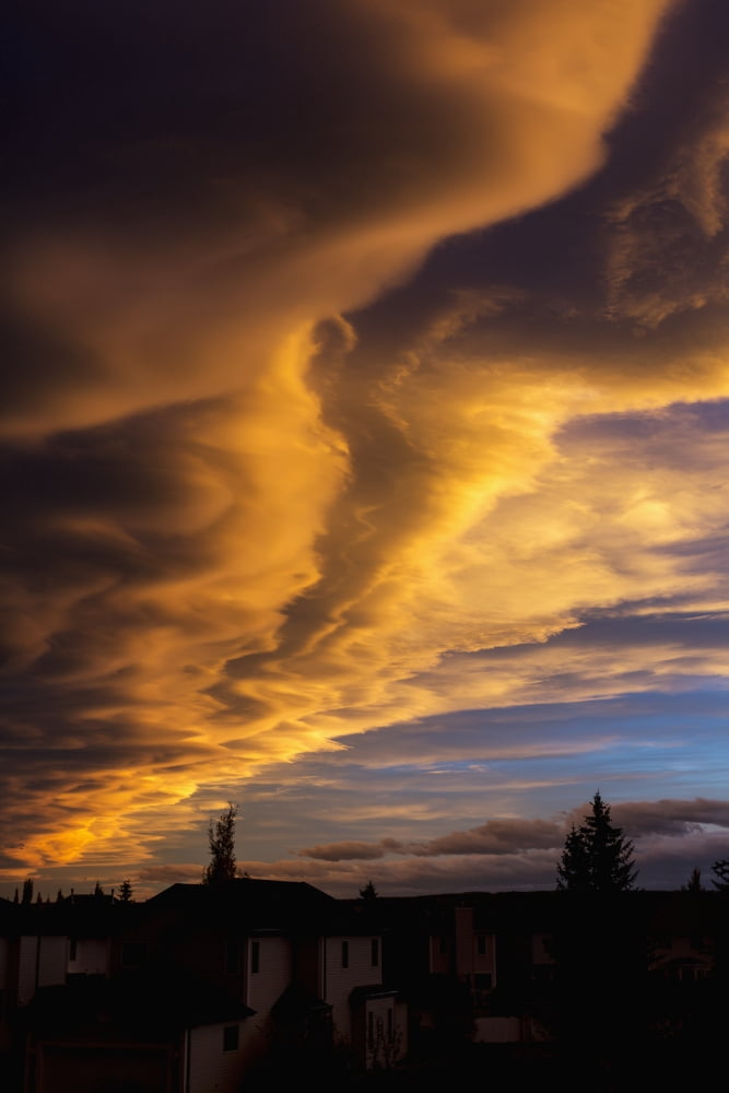 Posterazzi Dramatic colourful clouds at sunset with formations and some blue sky with houses in a neighbourhood Calgary Alberta Canada Canvas Art - Michael Interisano Design Pics (24 x 38)