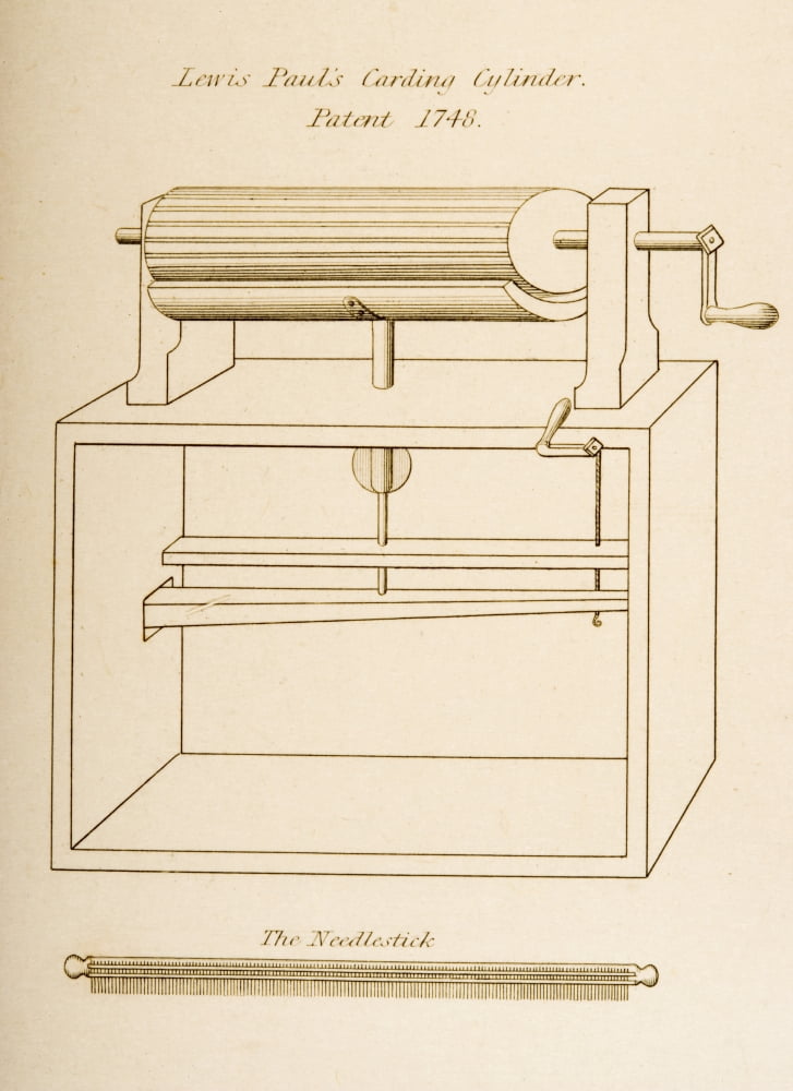 Posterazzi Drawing Of Lewis Pauls Carding Cylinder Patented 1748 Engraved By JW Lowry In 1830S Canvas Art - Ken Welsh Design Pics (24 x 32)
