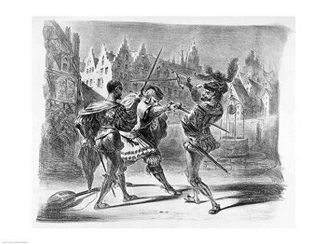 Posterazzi Duel between Faust and Valentine from Goethes Faust Canvas Art - Eugene Delacroix (36 x 24)