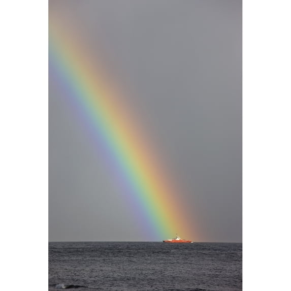 Posterazzi DPI1842681LARGE Dunoon Argyll Scotland - Rainbow Leading To A Boat On The Ocean Poster Print, Large - 24 x 36