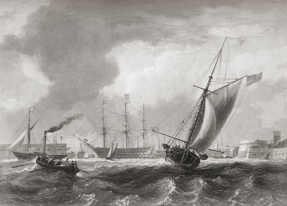 Posterazzi Entrance To Portsmouth HarbourHampshire England In The Early 19Th Century From The History Of England Published 1859 Canvas Art - Ken Welsh Design Pics (36 x 26)