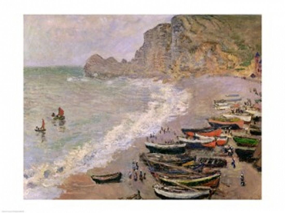 Posterazzi Etretat beach and the Porte dAmont 1883 Canvas Art - Claude Monet (36 x 24)
