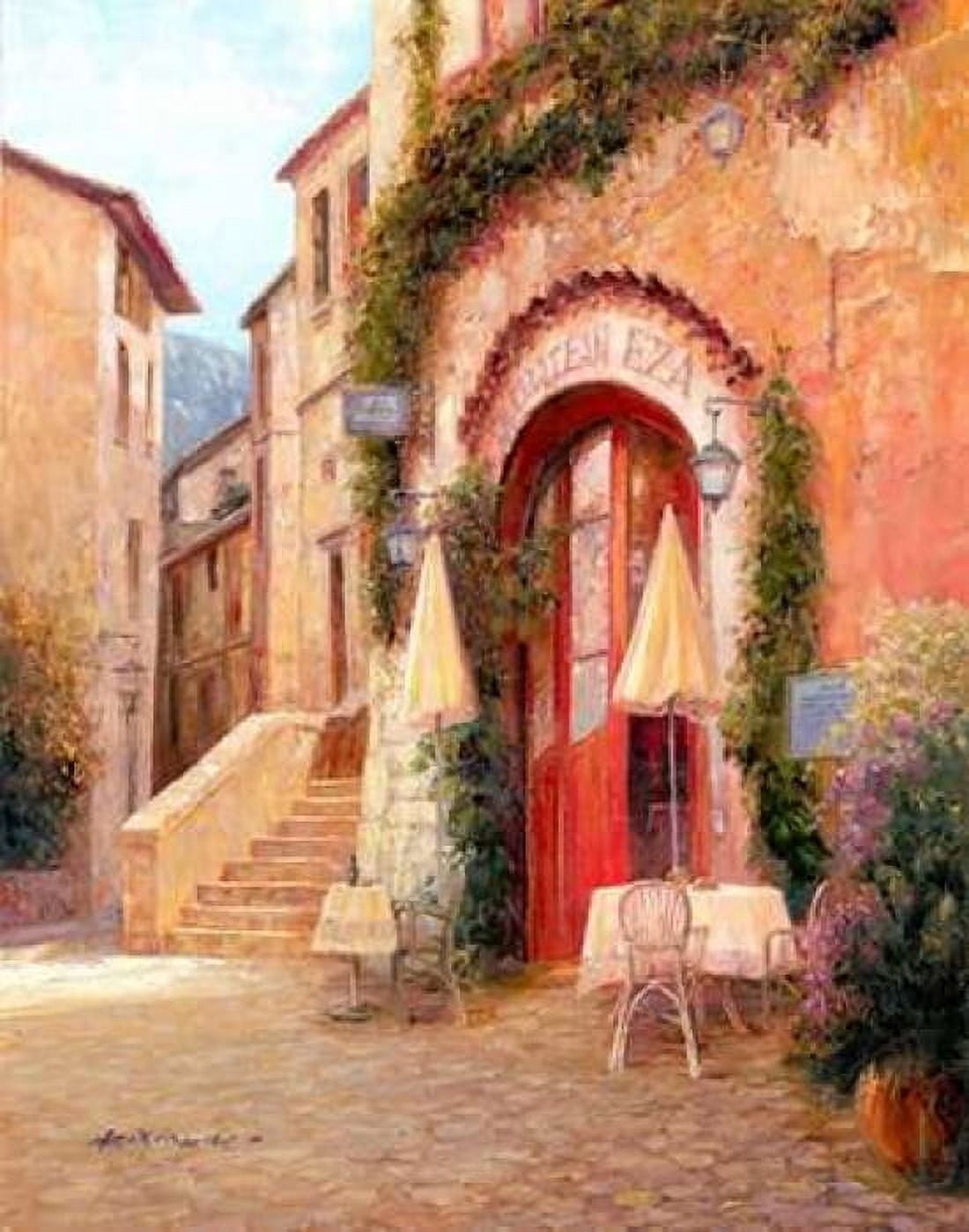 Posterazzi Eze Village Caf?? France Canvas Art - Haixia Liu (22 x 28)