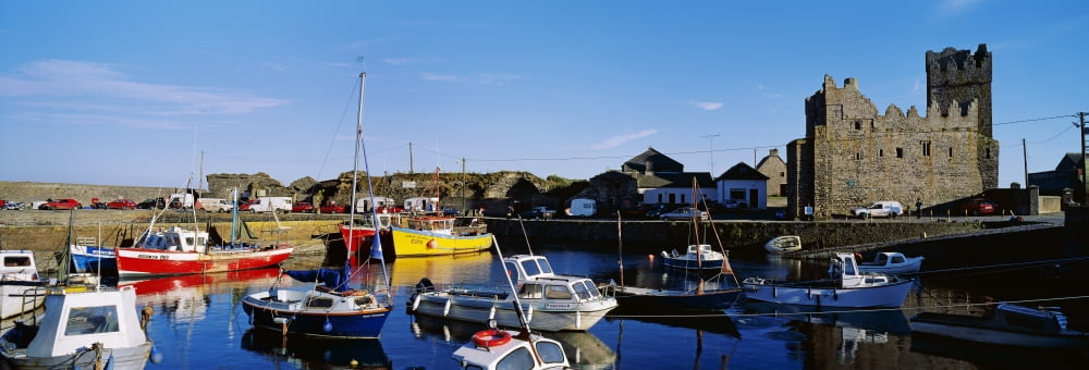 Posterazzi Fishing Boats At A Harbor Slade Castle Slade County Wexford Republic Of Ireland Canvas Art - The Irish Image Collection Design Pics (44 x 14)