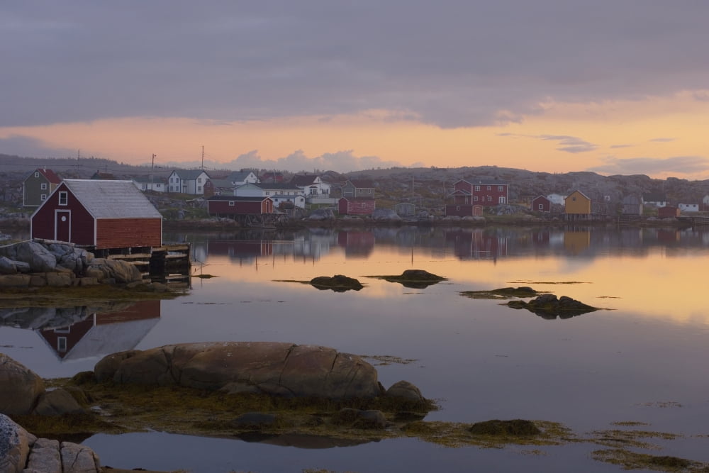 Posterazzi Fishing Village Along The Waters Edge At Sunset Fogo Island Newfoundland Canada Canvas Art - Jacques Laurent Design Pics (38 x 24)