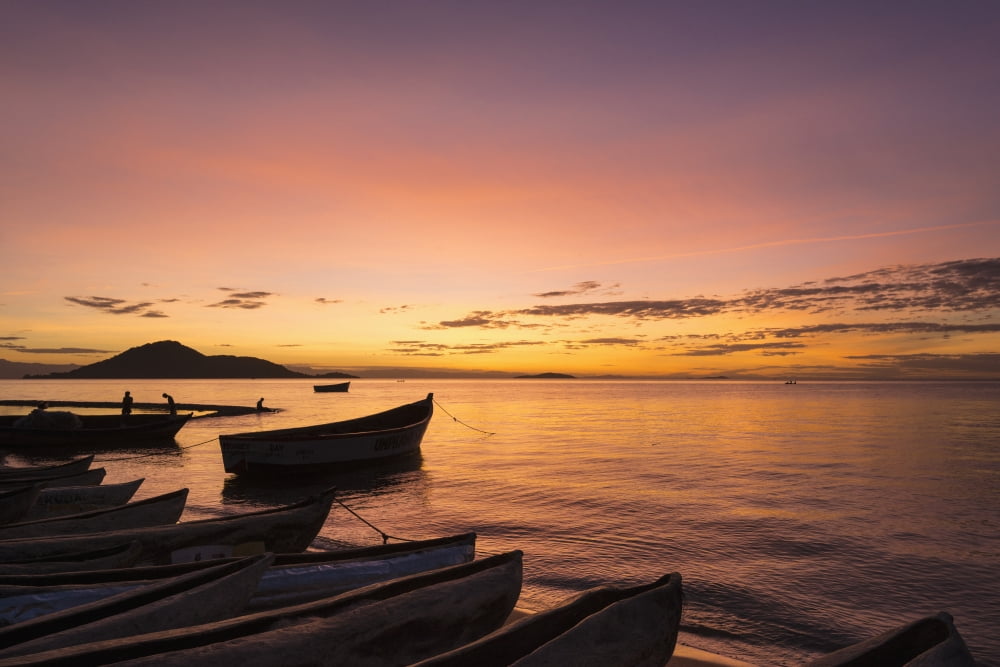 Posterazzi Fishing boats at dusk Cape Maclear Lake Malawi Malawi Canvas Art - Ian Cumming Design Pics (38 x 24)