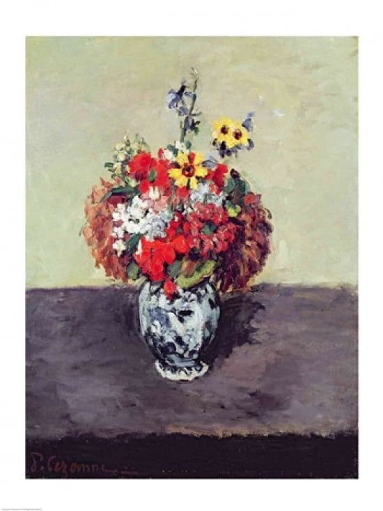 Posterazzi Flowers in a Delft vase Canvas Art - Paul Cezanne (24 x 36)