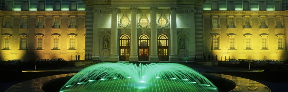 Posterazzi Fountain In Front Of A Government Building Leinster House Dublin Republic Of Ireland Canvas Art - The Irish Image Collection Design Pics (44 x 14)