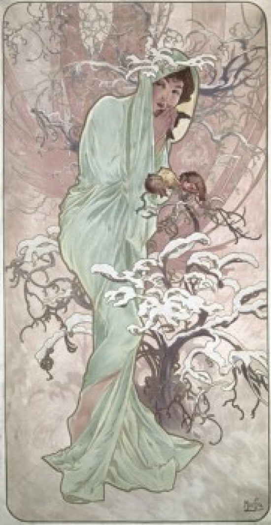 Posterazzi Four Seasons - Winter  c 1896  Alphonse Marie Mucha (1860-1939Czech) Bibliotheque Forney   Canvas Art - Alphonse Marie Mucha (24 x 36)