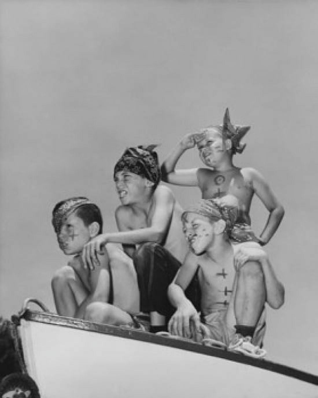 Posterazzi Four boys sitting on a boat and pretending to be pirates Canvas Art -  (24 x 36)
