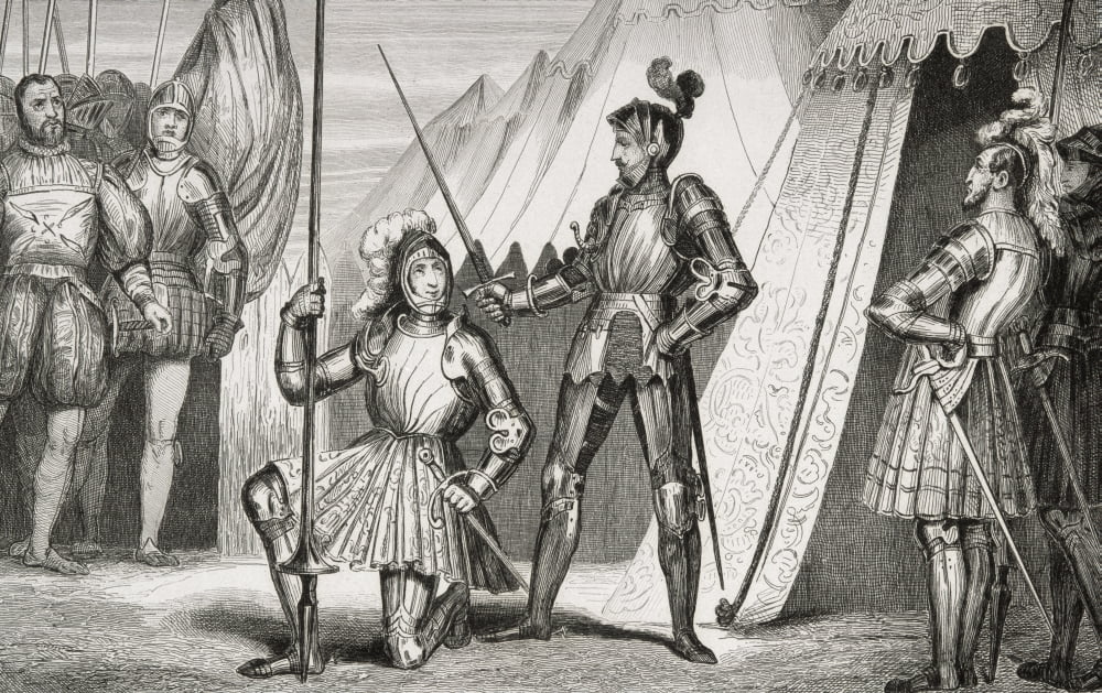 Posterazzi Francois I 1494 To 1547 Knighted By Captain Bayard After The Battle Of Marignano From Histoire De France By Colart Published Circa 1840 Canvas Art - Ken Welsh Design Pics (36 x 22)