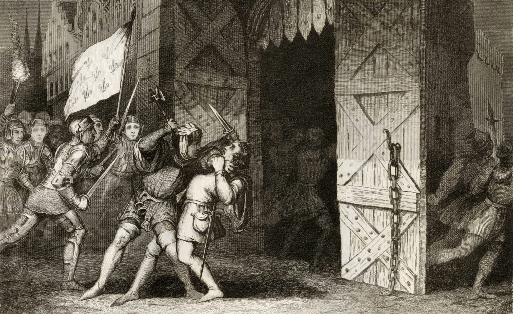 Posterazzi French Knights Attack An English Held City During The 100 Years War From Histoire De France By Colart Published Circa 1840 Canvas Art - Ken Welsh Design Pics (36 x 22)