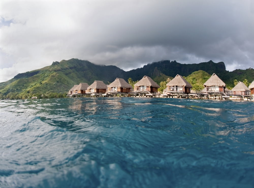 Posterazzi French Polynesia Moorea Lagoon Resort Bungalows Over Beautiful Turquoise Ocean Canvas Art - M Swiet Productions Design Pics (36 x 26)