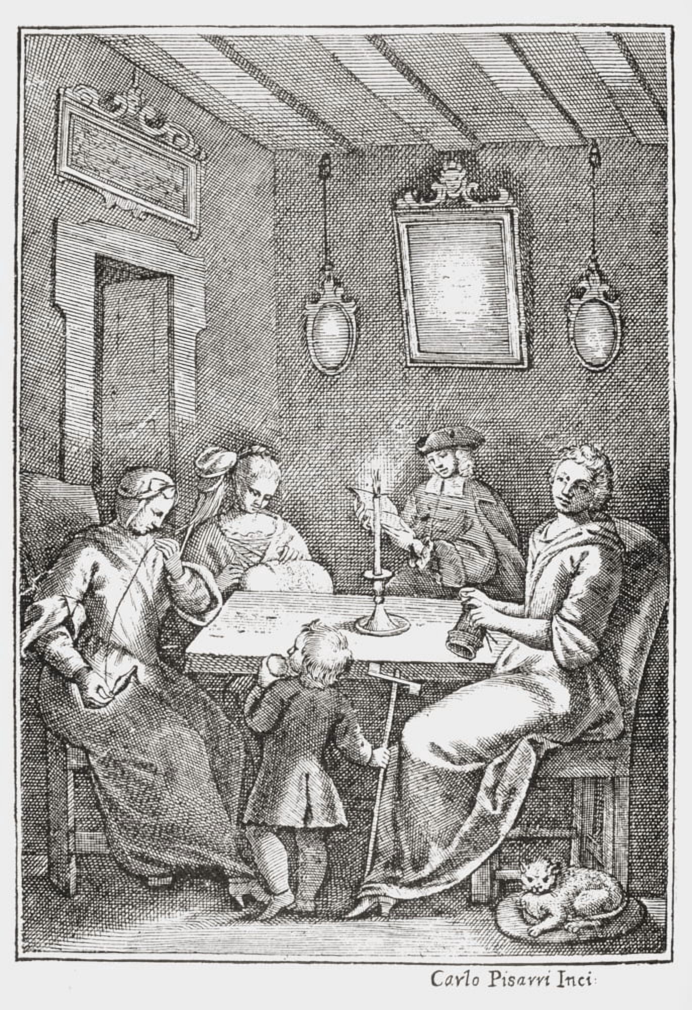 Posterazzi Frontspiece Of The 1742 Bolognese Edition Of The Pentamerone Of Giambattista Basile Showing The Chiaqlira Reading The Tales To A Sewing Party Canvas Art - Ken Welsh Design Pics (22 x 34)