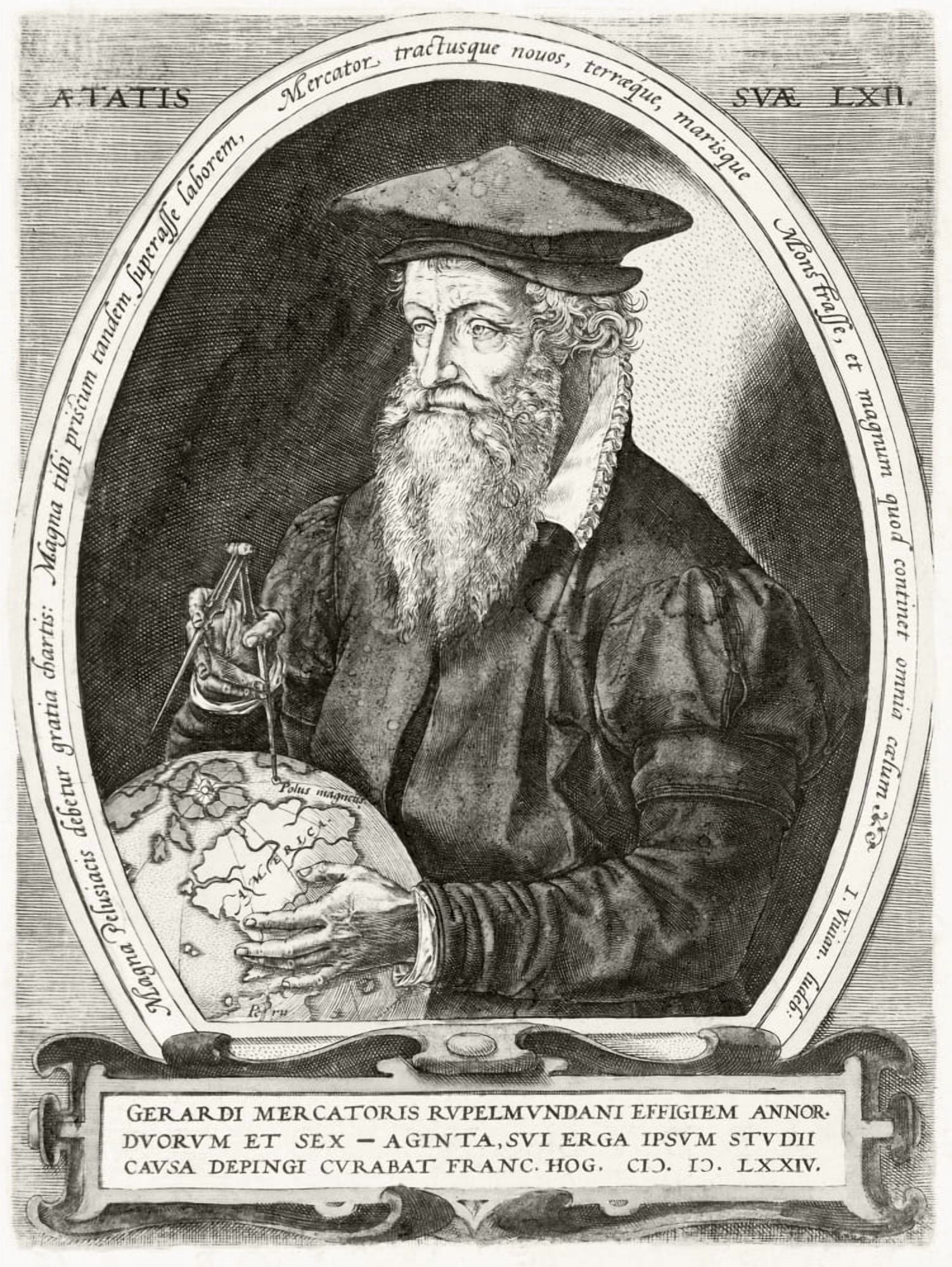 Posterazzi Gerardus Mercator 1512 To 1594 Flemish Cartographer After A 19Th Century Illustration Canvas Art - Ken Welsh Design Pics (24 x 32)