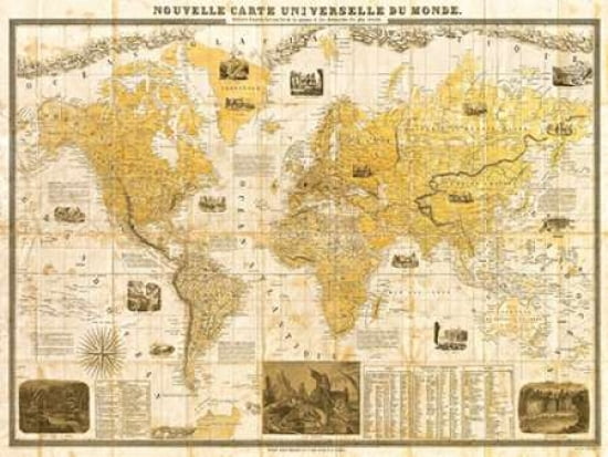 Posterazzi Gilded 1859 Map of the World Canvas Art - Joannoo (22 x 28)