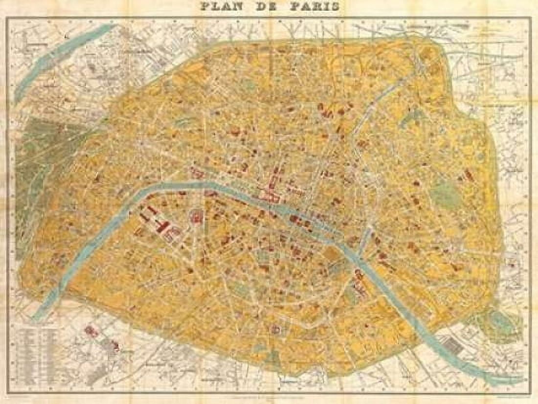 Posterazzi Gilded Map of Paris Canvas Art - Joannoo (22 x 28)