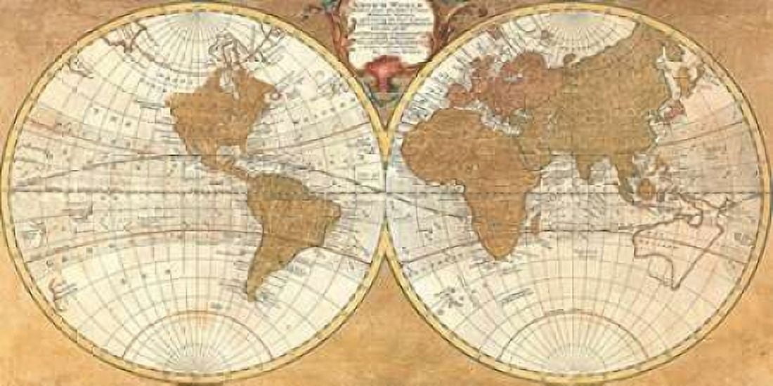 Posterazzi Gilded World Hemispheres I Canvas Art - Joannoo (24 x 48)