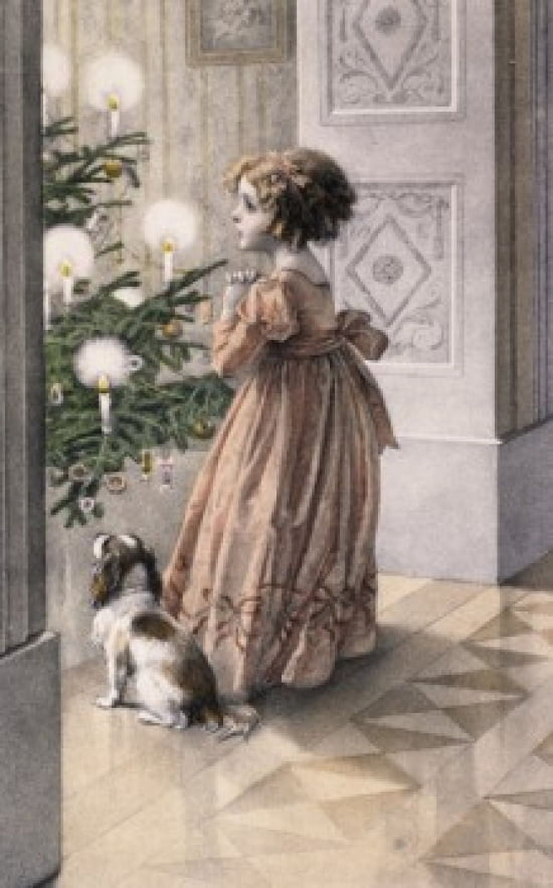 Posterazzi Girl With Dog In Front Of Christmas Tree Nostalgia Cards Canvas Art - (24 x 36)