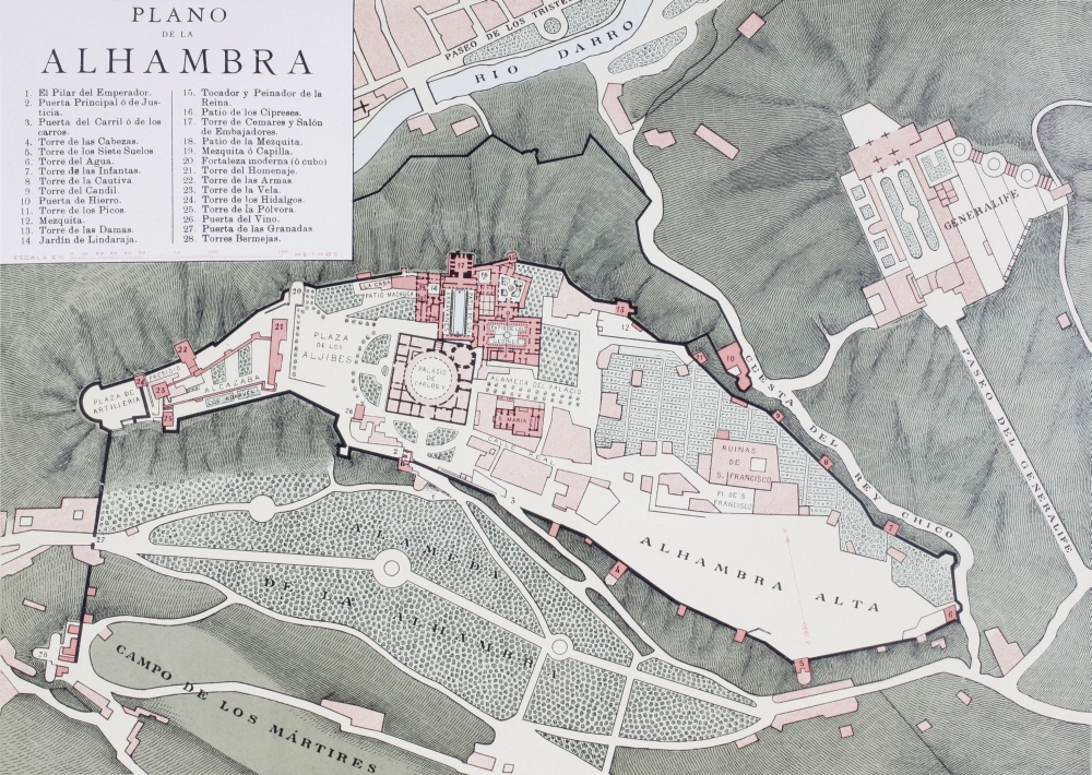 Posterazzi Granada Spain Plan Of The Alhambra And Surrounding Districts Around The Turn Of The 20Th Century From Enciclopedia Ilustrada Segu Canvas Art - Ken Welsh Design Pics (36 x 26)
