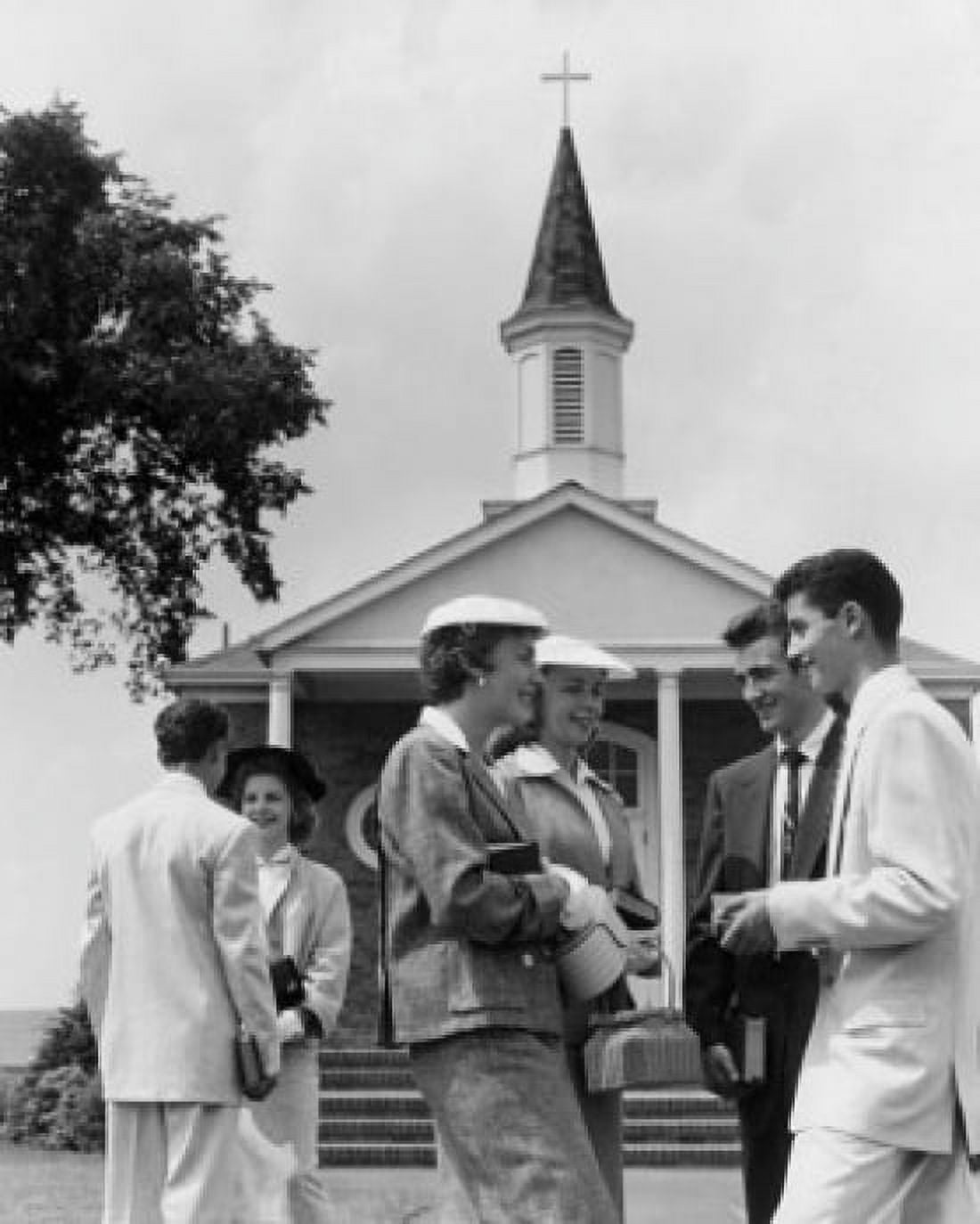 Posterazzi Group of people standing in front of church Canvas Art -  (24 x 36)