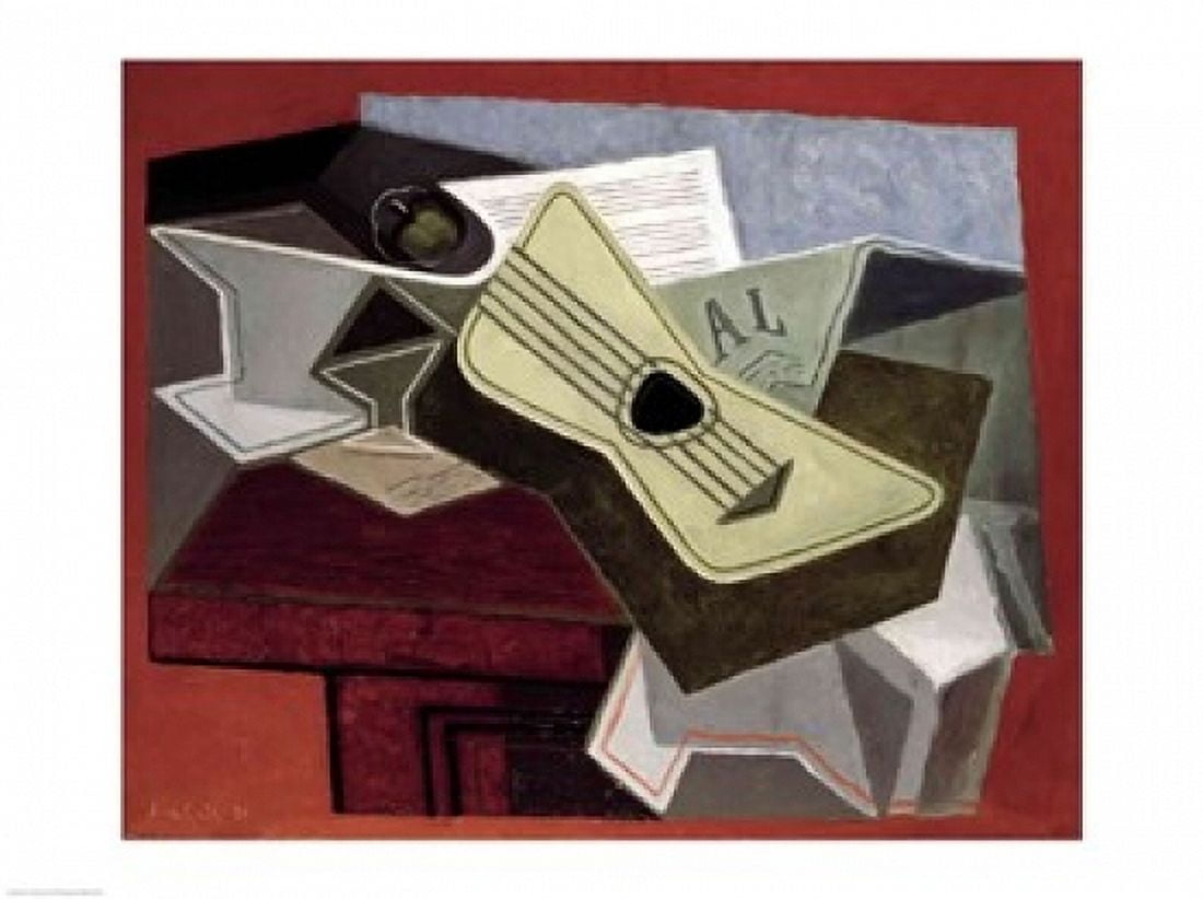 Posterazzi Guitar and Newspaper 1925 Canvas Art - Juan Gris (36 x 24)