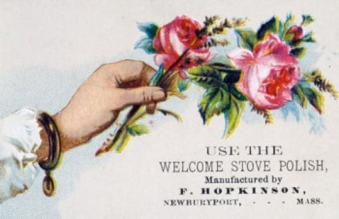 Posterazzi Hand Holding Flowers-Welcome Stove Polish Nostalgia Cards Canvas Art - (24 x 36)