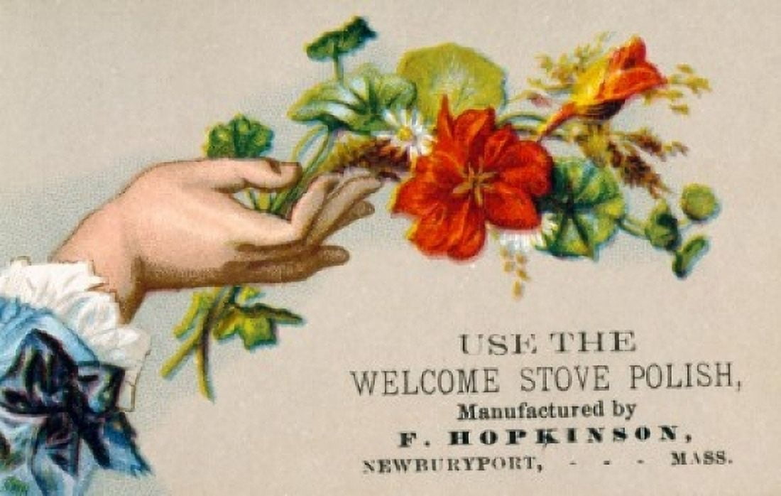 Posterazzi Hand Holding Flowers-Welcome Stove Polish Nostalgia Cards Canvas Art - (24 x 36)
