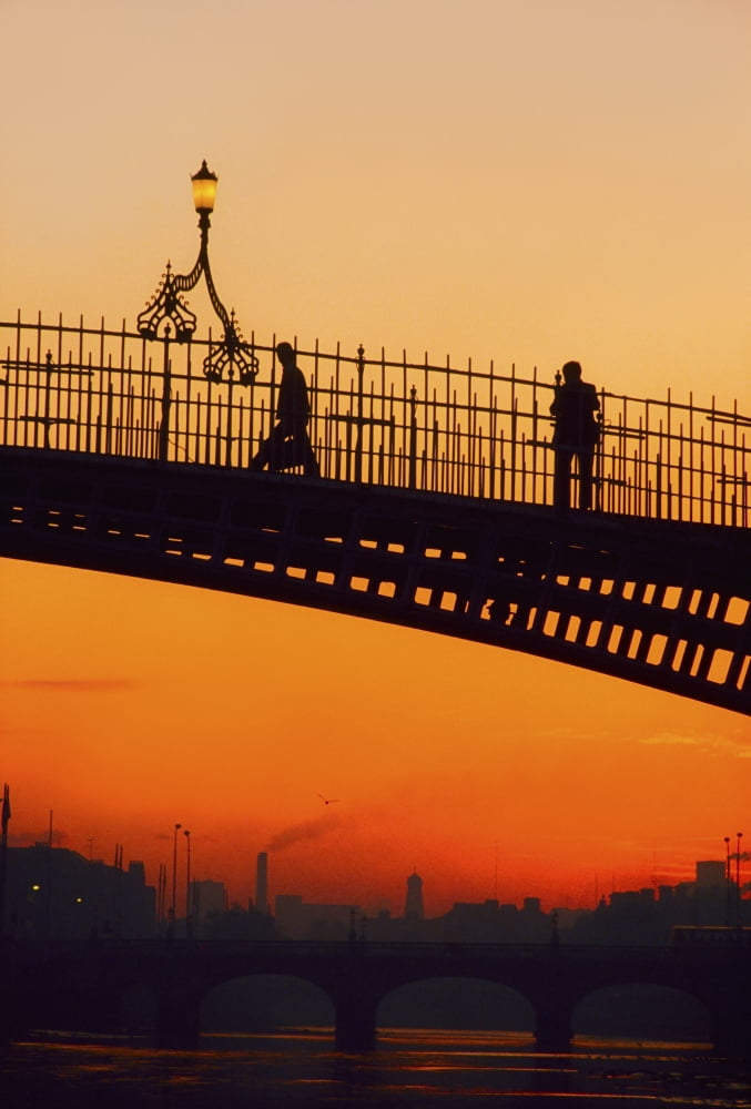 Posterazzi Hapenny Bridge Dublin Co Dublin Ireland 19Th Century Bridge Over The River Liffey Canvas Art - The Irish Image Collection Design Pics (24 x 36)