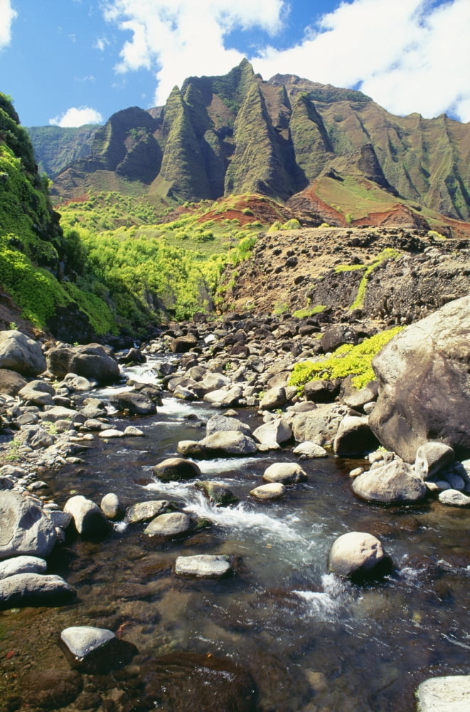 Posterazzi Hawaii Kauai Napali Coast Stream Coming Down From The Kalalau Mountains Canvas Art - Peter French Design Pics (24 x 38)