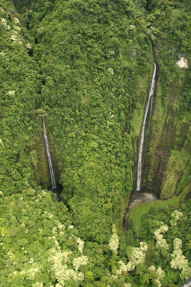 Posterazzi Hawaii Maui Hana Coast Waihiumalu Waterfall Two Falls Green And Lush View From Above Canvas Art - Ron Dahlquist Design Pics (24 x 36)