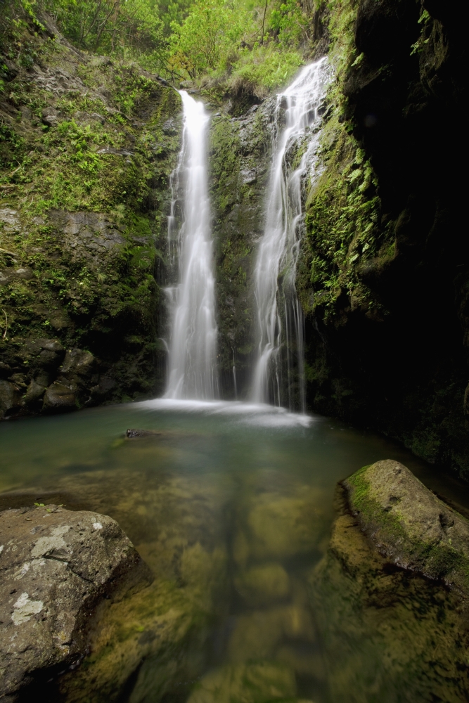 Posterazzi Hawaii Maui Makamakaole Gulch Waihee Ridge Trail Waterfall and pond Canvas Art - Jenna Szerlag Design Pics (24 x 38)