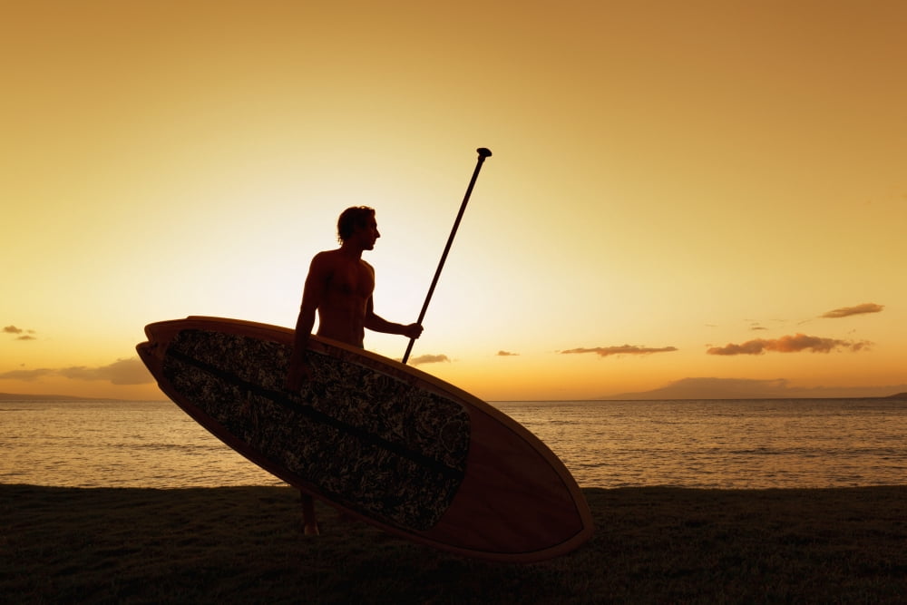 Posterazzi Hawaii Maui Wailea Silhouette of Young Man with Stand Up Paddle Board at Sunset Canvas Art - MakenaStockMedia  Design Pics (38 x 24)