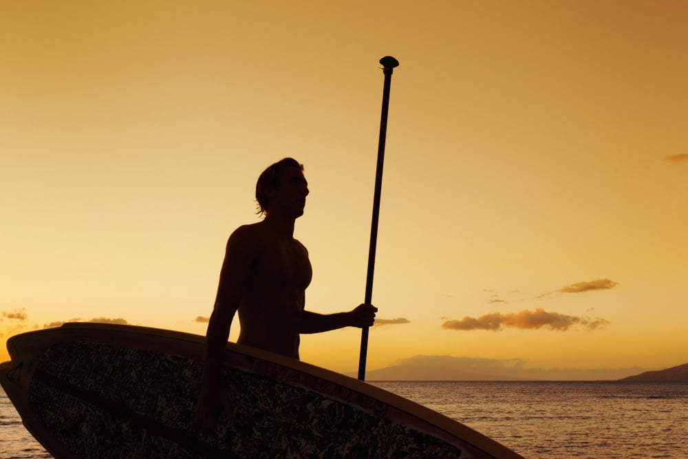Posterazzi Hawaii Maui Wailea Silhouette of Young Man with Stand Up Paddle Board at Sunset Canvas Art - MakenaStockMedia  Design Pics (38 x 24)