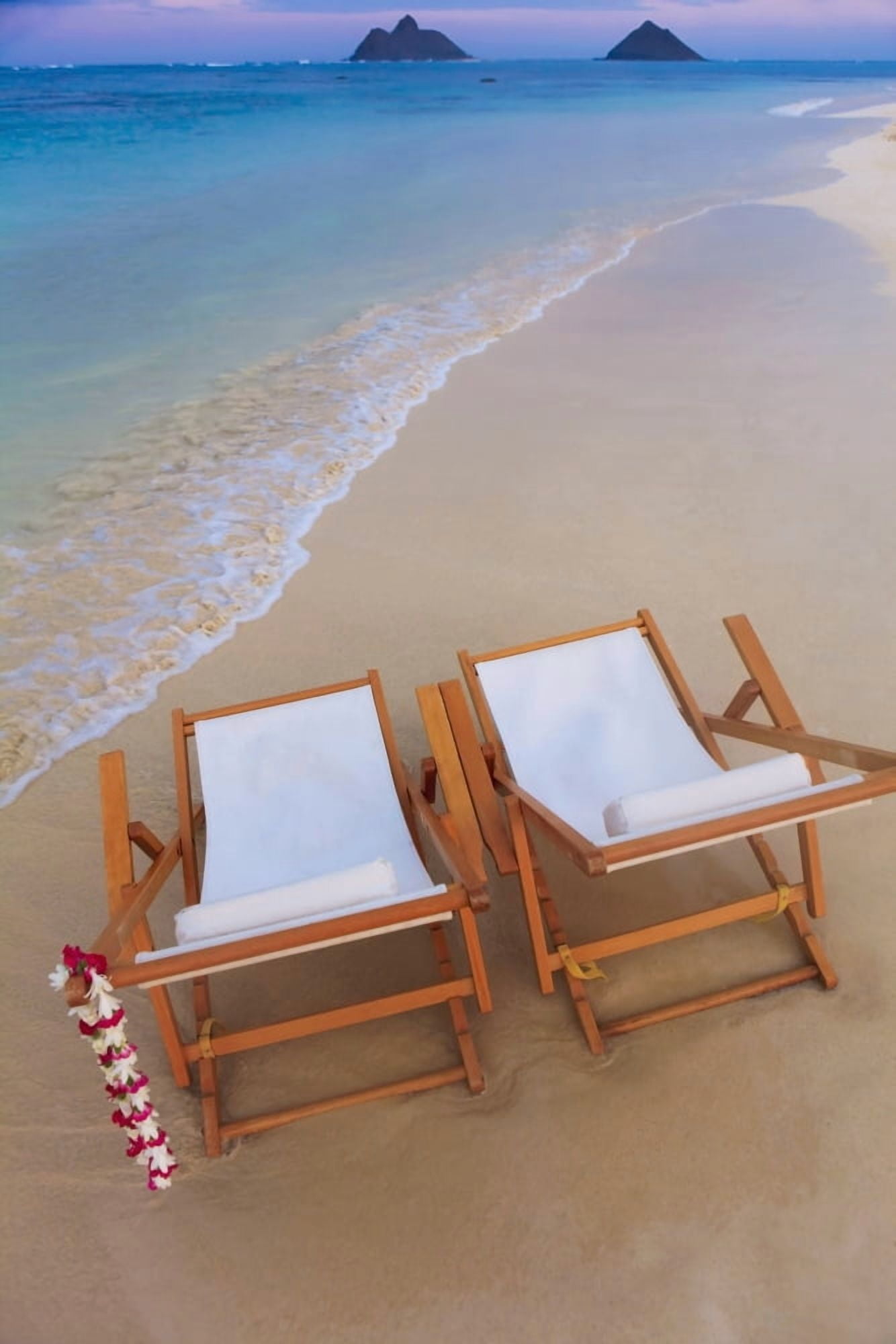 Posterazzi Hawaii Oahu Kailua Two lounge chairs on the white sandy beach of Lanikai Canvas Art - Tomas del Amo Design Pics (24 x 38)