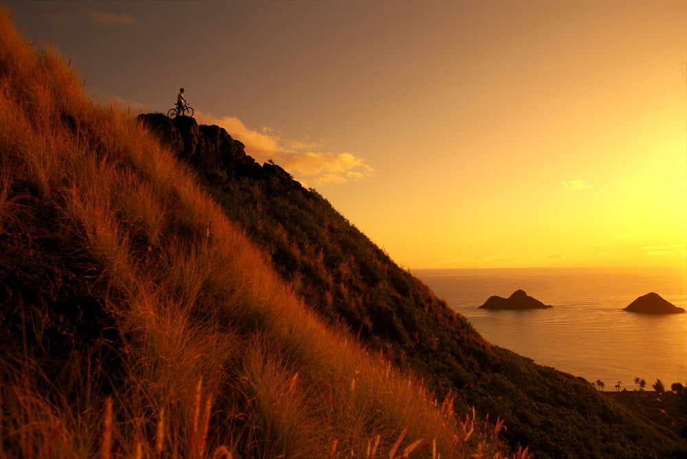 Posterazzi Hawaii Oahu Lanikai Mountain Biking View Of Mokulua Islands B1241 Canvas Art - Dana Edmunds Design Pics (38 x 24)