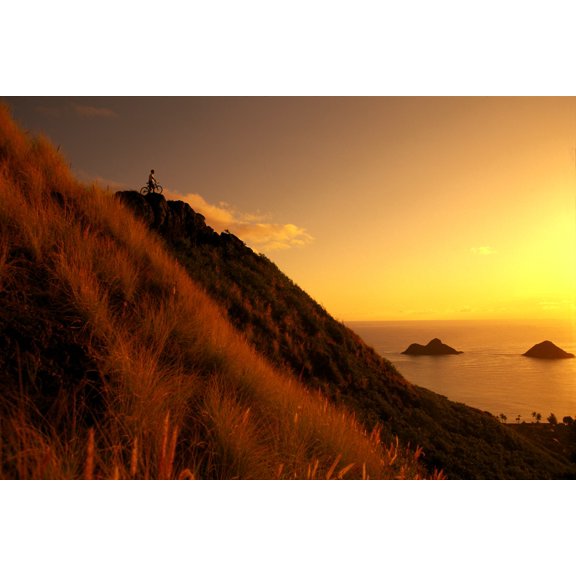Posterazzi Hawaii Oahu Lanikai Mountain Biking View Of Mokulua Islands B1241 Canvas Art - Dana Edmunds Design Pics (38 x 24)