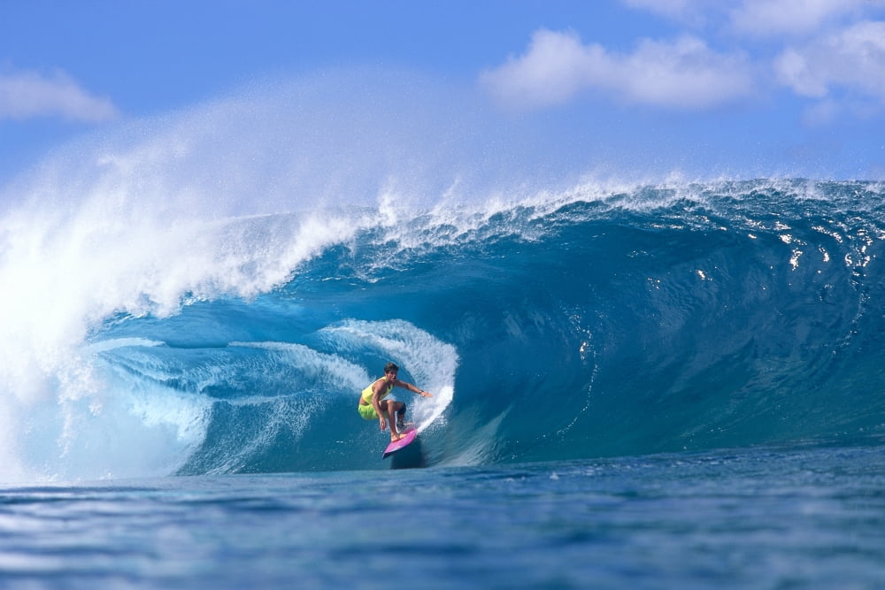 Posterazzi Hawaii Oahu North Shore Pipeline Surfer Coming Out Of Wave Curling Canvas Art - Vince Cavataio Design Pics (38 x 24)