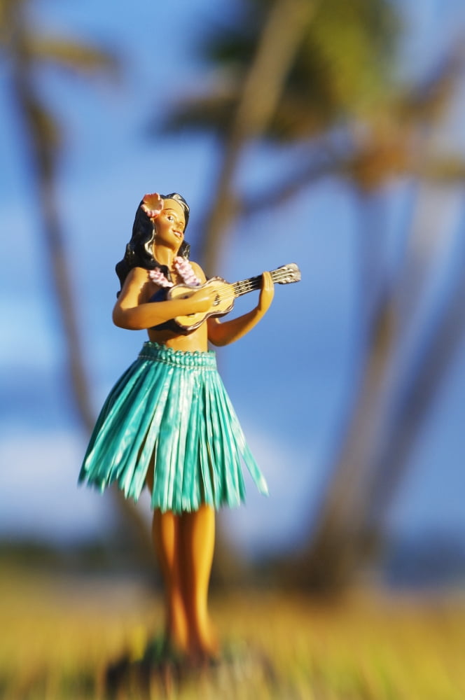 Posterazzi Hawaii Oahu Punaluu Hula Doll On The Grass Beneath Palm Trees Canvas Art - Greg Vaughn Design Pics (22 x 34)