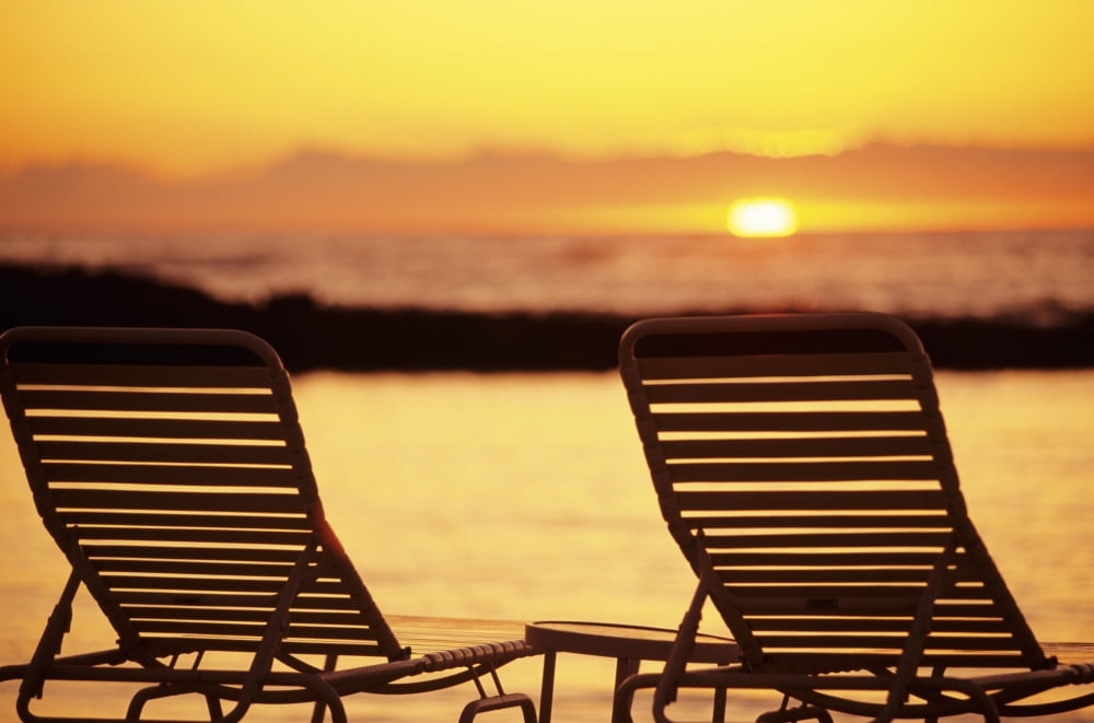 Posterazzi Hawaii Two Silhouetted Chairs On Beach At Sunset View From Behind Canvas Art - Dana Edmunds Design Pics (34 x 22)