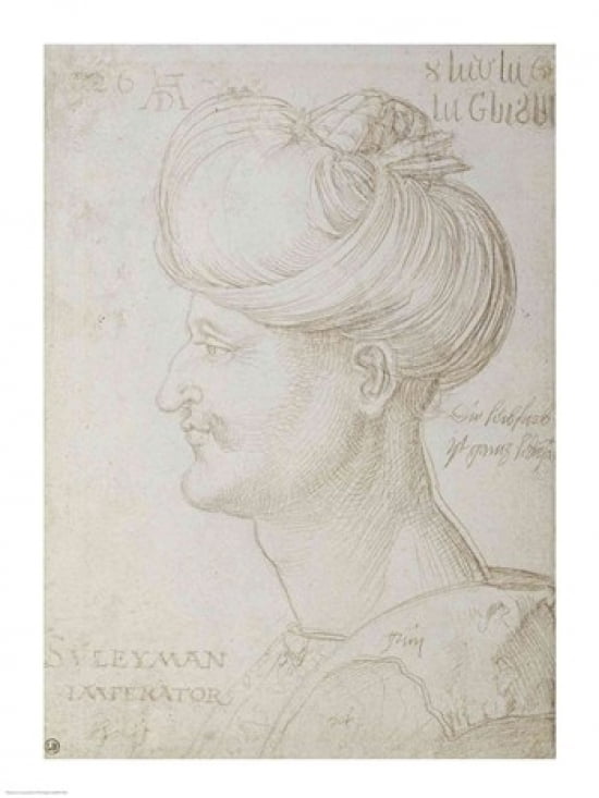 Posterazzi Head of Suleyman the Magnificent Canvas Art - Albrecht Durer (24 x 36)