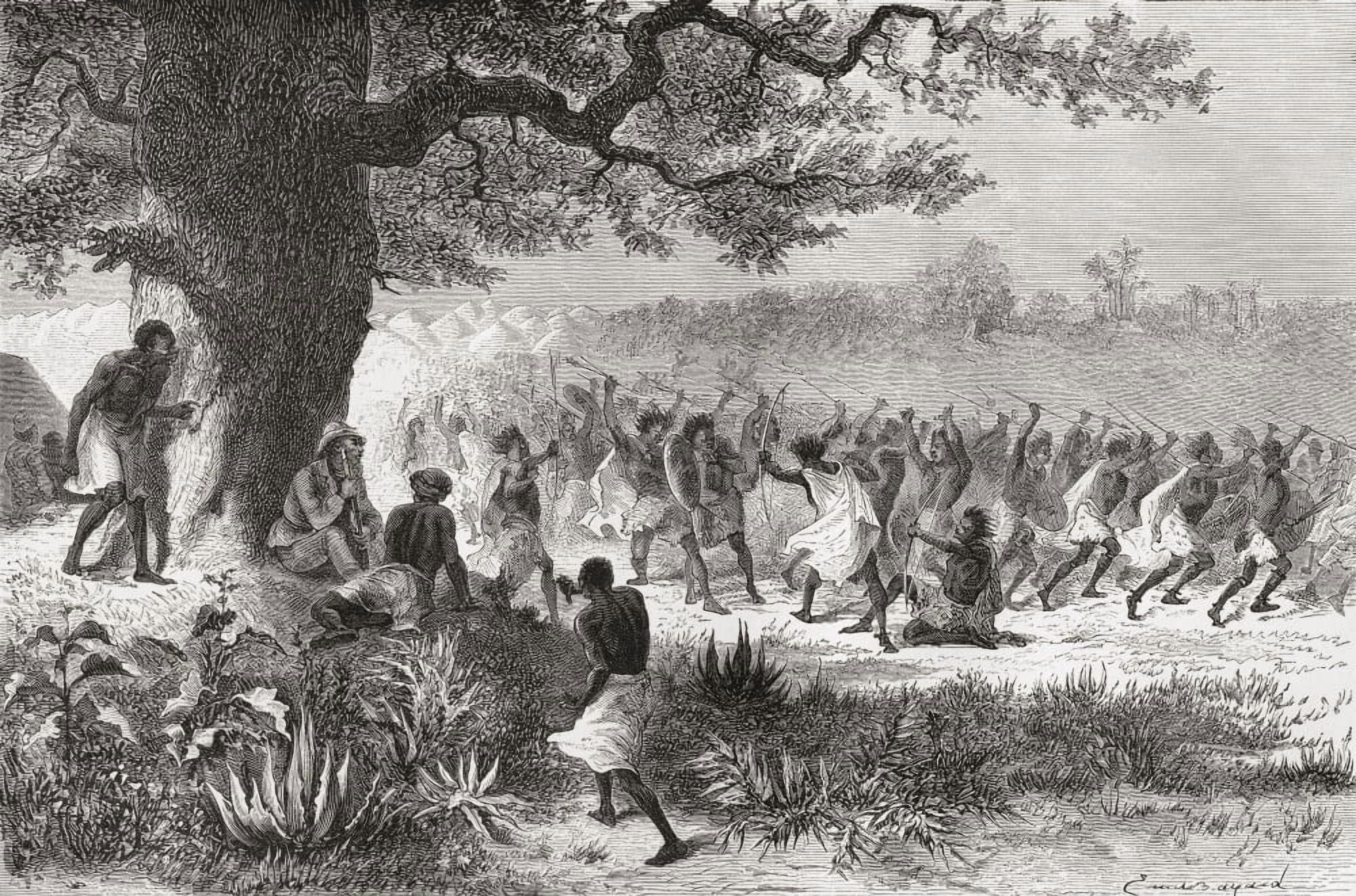Posterazzi Henry Morton Stanley Watching The Vouagogos Tribe Preparing For Battle During His Expedition In 1871 From El Mundo En La Mano Published 1878 Canvas Art - Ken Welsh Design Pics (36 x 22)