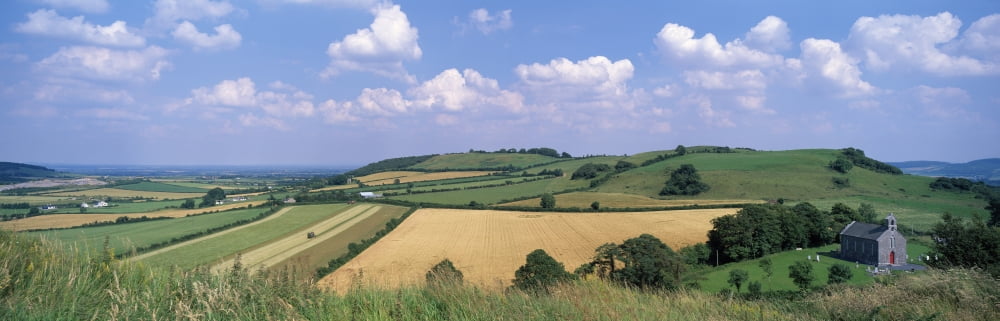 Posterazzi High Angle View Of Patchwork Fields Stradbally County Laois Republic Of Ireland Canvas Art - The Irish Image Collection Design Pics (44 x 14)