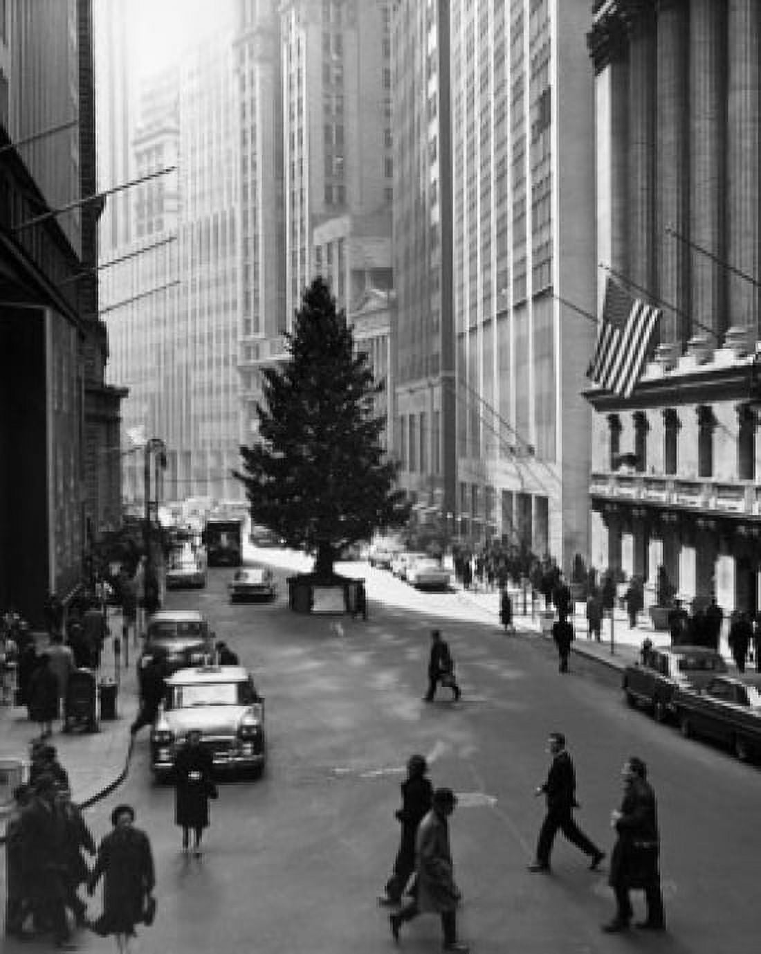 Posterazzi High angle view of a Christmas tree in front of a financial building New York Stock Exchange Broad Street Manhattan New York City New York USA Canvas Art - (24 x 36)