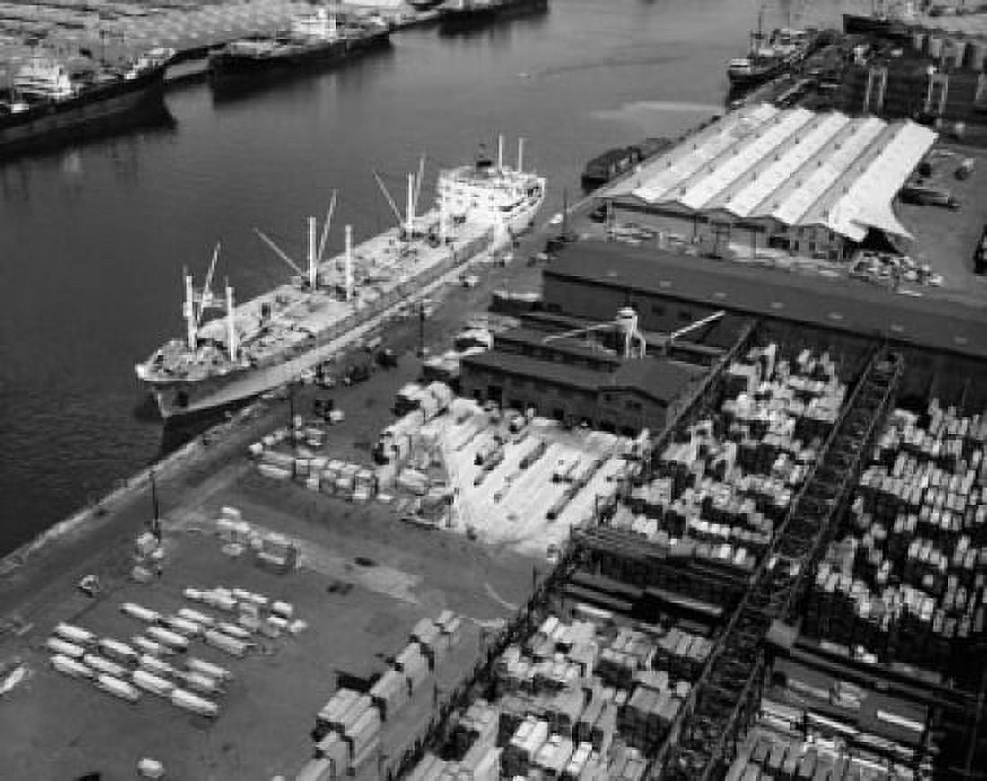 Posterazzi High angle view of a cargo ship at a harbor Port Newark-Elizabeth Marine Terminal New Jersey USA Canvas Art - (24 x 36)