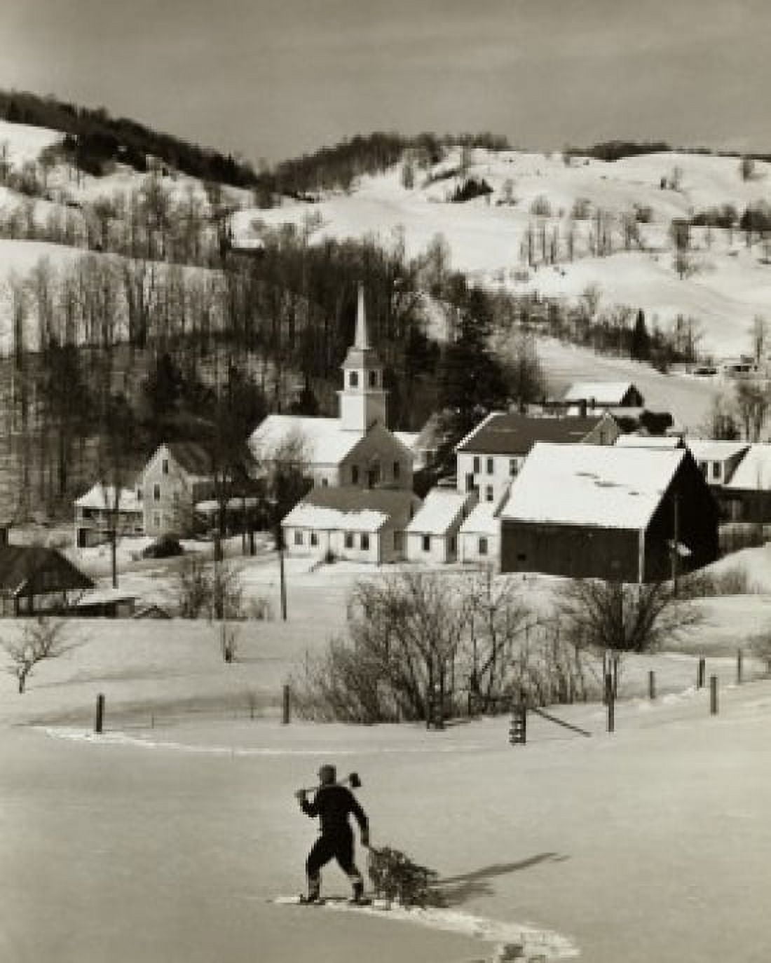 Posterazzi High angle view of a man pulling a Christmas tree on a snow covered landscape Canvas Art - (24 x 36)